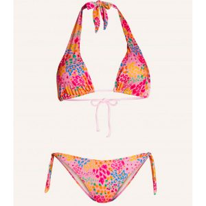 Bikini Triangolo A Vela Slip Fiocchi Lurex Stampa Tutti Frutti