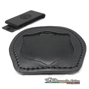 Porta placca Vega Holster Polizia di Stato (senza placca), cuoio, aggancio clip, 8×9 cm