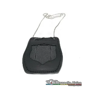 Porta placca Vega Holster Polizia di Stato (senza placca), cuoio, aggancio catenella cintura e taschino, 12×8 cm