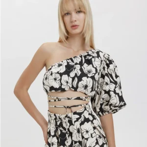 WEILI ZHENG CROP TOP  BLACK FLOWER